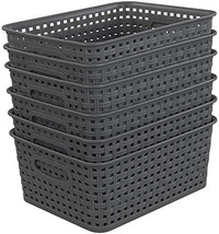 Rectangular, 6-Pack Neadas Deep Grey Plastic Weave Wicker Storage Baskets. - £29.28 GBP