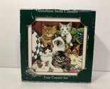 Stone Art absorbent four coasters set cats kittens Highland Graphics unused - $9.89