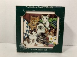 Stone Art absorbent four coasters set cats kittens Highland Graphics unused - £7.73 GBP