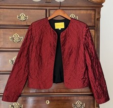 FLORES &amp; FLORES sz 12 BLAZER jacket top SILK textured red jacket long sl... - $24.72