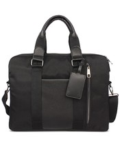 Alfani Mens Faux Trim Organizational Messenger Briefcase Black 16W x 12&quot;... - $29.99