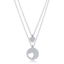 Micro Pave Round Heart Cut-out &amp; Heart Double Strand Necklace - £53.18 GBP