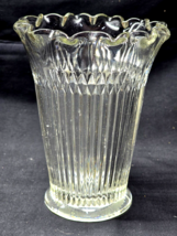 Vintage Jeannette Glass ANNIVERSARY Crystal 7&quot; Ribbed Ruffled Top Flower... - $22.75