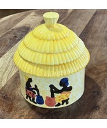 African Hut Cookie Jar Yellow Kitchen Decor Container Embossed Images 8”... - $19.10