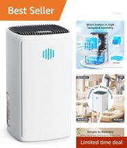 38oz Whisper-Quiet Dehumidifier with Auto Shut-Off - Ideal for Bathrooms... - $84.10