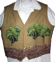 Brown Vest with palm trees and stone wall - size 18 - £23.98 GBP