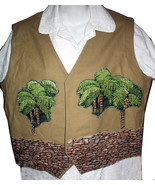 Brown Vest with palm trees and stone wall - size 18 - £23.92 GBP