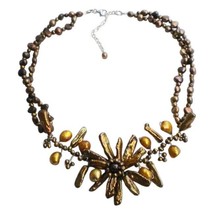 Handmade Brown Pearl (Dyed) Floral Beaded Necklace - £25.47 GBP