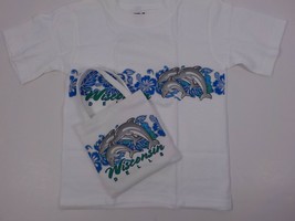 T-SHIRT WITH CANVAS BAG SET KIDS SZ XS WHITE DOLPHINS WAVES WISCONSIN DE... - £4.71 GBP