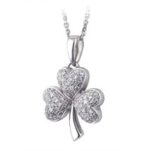 14k White Gold Plated 0.53ct Simulated Diamond Shamrock Pendant Necklace 18&quot; - £65.36 GBP