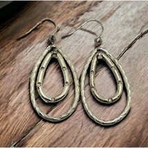 Double Teardrop Dangle Earrings Dangle Silver Tone Vintage Drop Rhinestones - £11.08 GBP