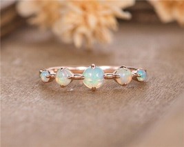Natural Opal Round Cut Half Eternity Band, 14K Rose Gold Plated Wedding Ring - £47.62 GBP