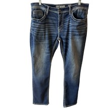 BKE Carter Straight ABS2781 Men Jeans sz 36R Distressed Dark Wash Thick Stitch - £20.51 GBP