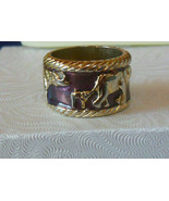 18K GE Purple Enamel Mom &amp; Baby Elephant Band Ring Size 6.5-7 - $35.46 CAD