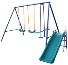 Safe and Heavy Duty Steel-Pole Construction Swing Set with Slide - $347.99