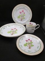 Compatible With Georges Briard Cyclamen Dinner Set 4 Pcs Plate Soup Cup Saucer P - £59.14 GBP+