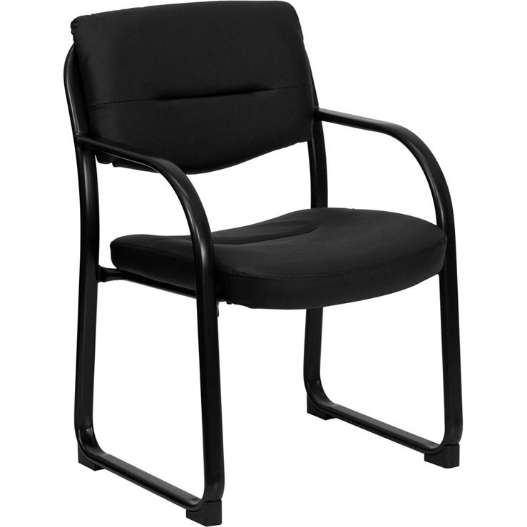 Black LeatherSoft Executive Side Reception Chair with Sled Base