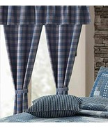 BLUE GRAY CHECK 84&quot; 5 pc MOUNTAIN CURTAIN SET WINDOW PANELS VALANCE GROM... - £28.66 GBP