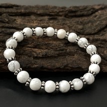White Howlite Gemstone 8 mm Beads Stretch with Chakra Bracelet CSB-87 - £10.08 GBP