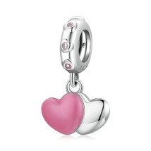 Sterling Silver 925 Pink Lots Of Love Heart Dangle Pendant Charm For Bracelets  - £13.65 GBP
