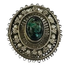 Antique Hand Made Sterling Silver  Fillgree Turquoise Pearl Pendant Brooch - £98.29 GBP