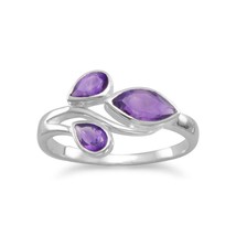 925 Sterling Silver Purple Flowerleaf Bypass Pear &amp; Marquise Amethyst Bride Ring - £68.46 GBP