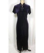 Purple Velvet Maxi Sheath Dress Frog Buttons Cheongsam Size 6 Lux Holida... - £29.58 GBP