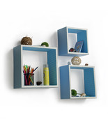 [Powder Blue] Square Leather Wall Shelf(Set of 3) - £71.85 GBP