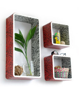 [Vivid Zebra Stripe] Rectangle Leather Wall Shelf(Set of 3) - £91.03 GBP