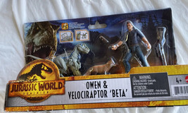 Jurassic World Dominion Owen &amp; Velociraptor &#39;Beta&#39; Human &amp; Dinosaur 2-Pack NEW - £9.58 GBP