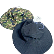2 Boys Bucket Hat Sunhat Camo Black for Ages 4-7 One Size Wonder Nation NEW - £5.50 GBP