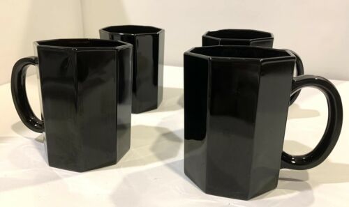ARCOROC Octime 3 7/8” Black Glass Coffee Mugs /Cups Set of 4 (3 Sets Available) - $19.00