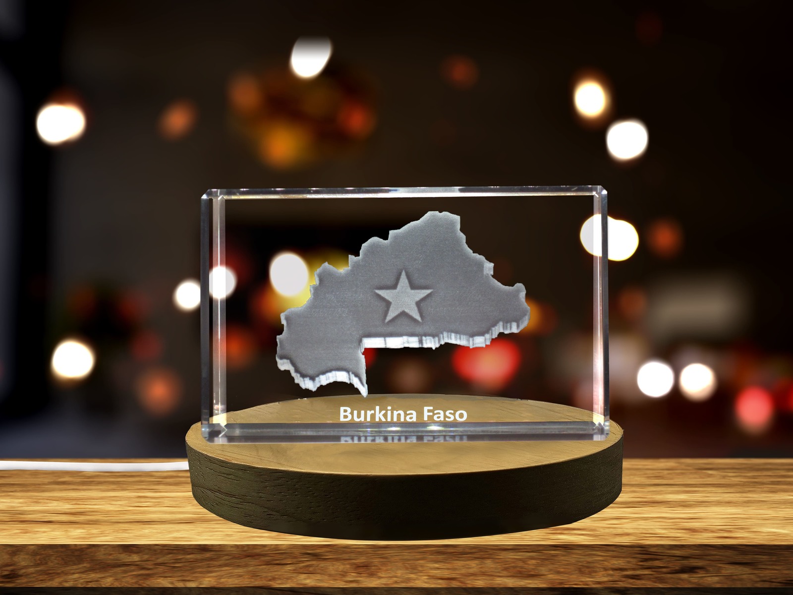 LED Base included | Burkina Faso 3D Engraved Crystal 3D Engraved Crystal