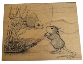 House Mouse Rubber Stamp Gold Fish Bowl Mouse Animals Card Making Stampa Rosa - £15.74 GBP