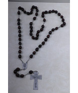 Huge Oversized Wall Rosary Catholic Wooden Beads Metal Crucifix 52&quot; - $55.19