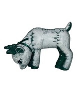 Vintage Kimple Mold Handpainted Ceramic Reindeer White Green Sparkly Hor... - $19.42 CAD