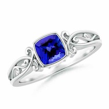 ANGARA Vintage Style Cushion Tanzanite Solitaire Ring for Women in 14K Gold - £746.54 GBP