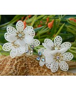 Vintage Coro Earrings Soft Plastic Filigree Flowers AB Rhinestones - £15.94 GBP