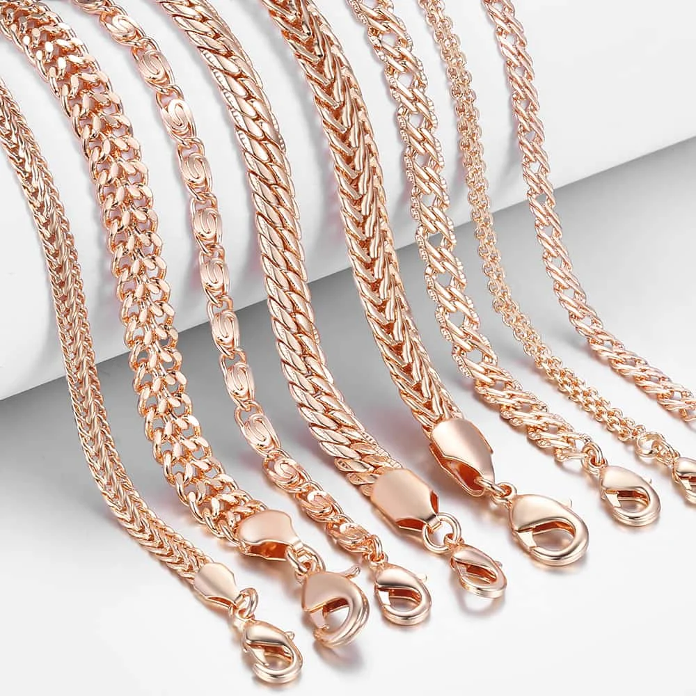 8Pcs/Lot Women&#39;s Men&#39;s Bracelet 585 Rose Gold Color Curb Snail Foxtail Venitian  - £41.31 GBP