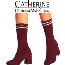 Catherine Malandrino Pull-On Burgundy Cable Knit Sock Style Boots Sz 7.5 - £51.65 GBP