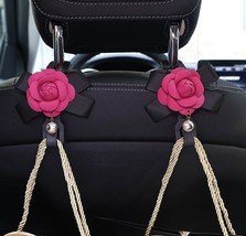 2pcs Camellia Flowers Car Seat Back Hooks Hangers Organizer Styling Universal He - £31.94 GBP