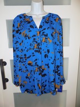Apt 9 Campsite Blue Button Up 2POCKET Ls Tunic Blouse Size L Women&#39;s New - £23.34 GBP