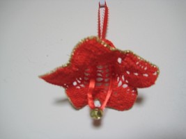 Decor Flower Ornament 4&quot;x3&quot; red with gold trim &amp; bell Great Gift Idea - £15.62 GBP