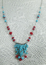 Estate Find Southwest Style Red and Blue Beaded Necklace Untested - £23.85 GBP