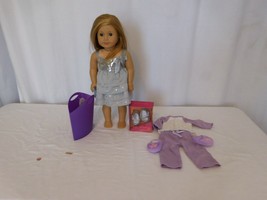 American Girl Doll 2013 Blonde Hair 18&quot;  + Silver Shimmer Holiday Dress + New Sh - £62.38 GBP