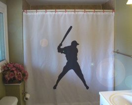 Shower Curtain baseball swinger swing bat cap strike - $69.99