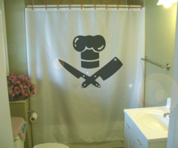 Printed Shower Curtain chef pirate hat knife meat cleaver sharp funny humor - £70.79 GBP
