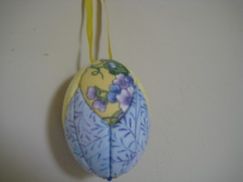 Vintage Easter Patched Egg Decor 3.5&quot;x2.5&quot; flowers yellow blue patches &amp;... - £15.68 GBP
