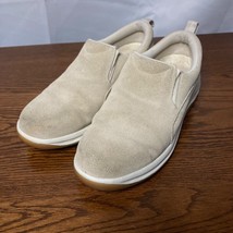 Lands End Slip On Shoe Women 8 Beige Suede Leather Casual Sneaker Loafer... - $20.18