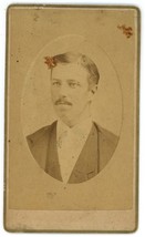 CIRCA 1880&#39;S CDV Handsome Young Man Mustache Suit Tie Lewis Jersey City, NJ - £7.42 GBP
